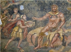 Ulysses makes Polyphemus drunk